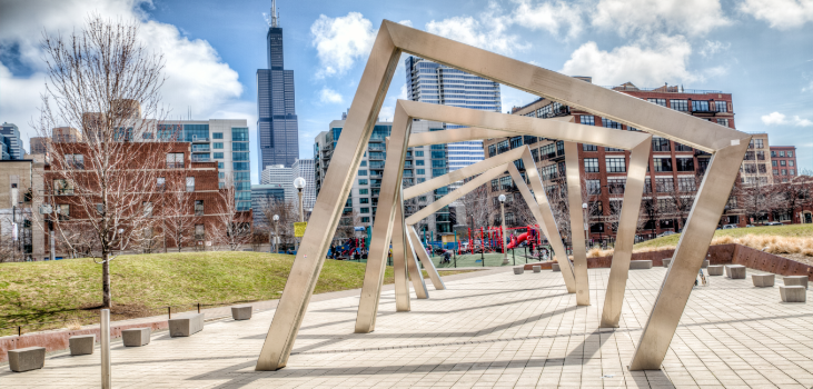 Monument in a park in the west loop